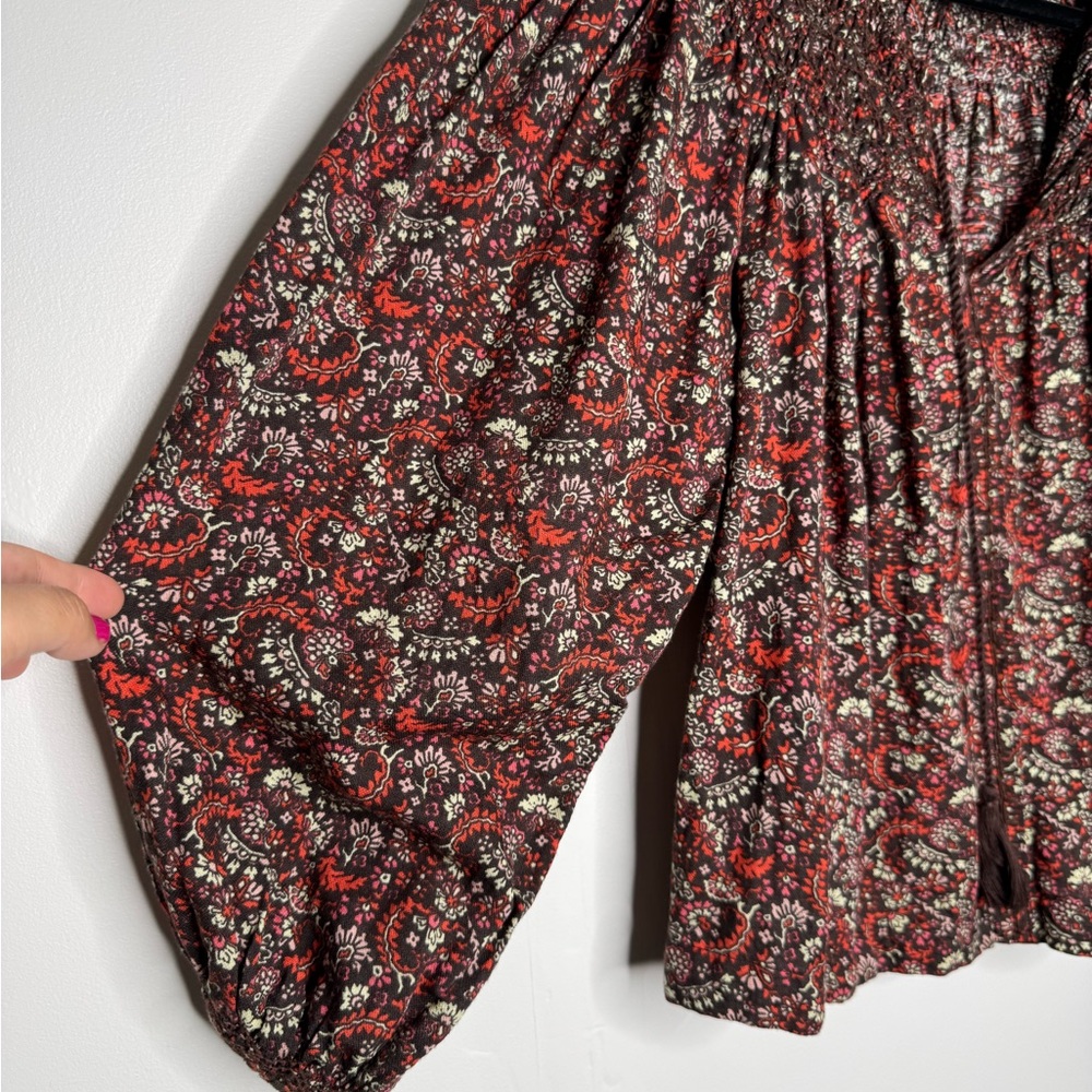 Lucky Brand Printed Smocked Peasant Blouse womens S cottagecore boho western - Picture 4 of 8